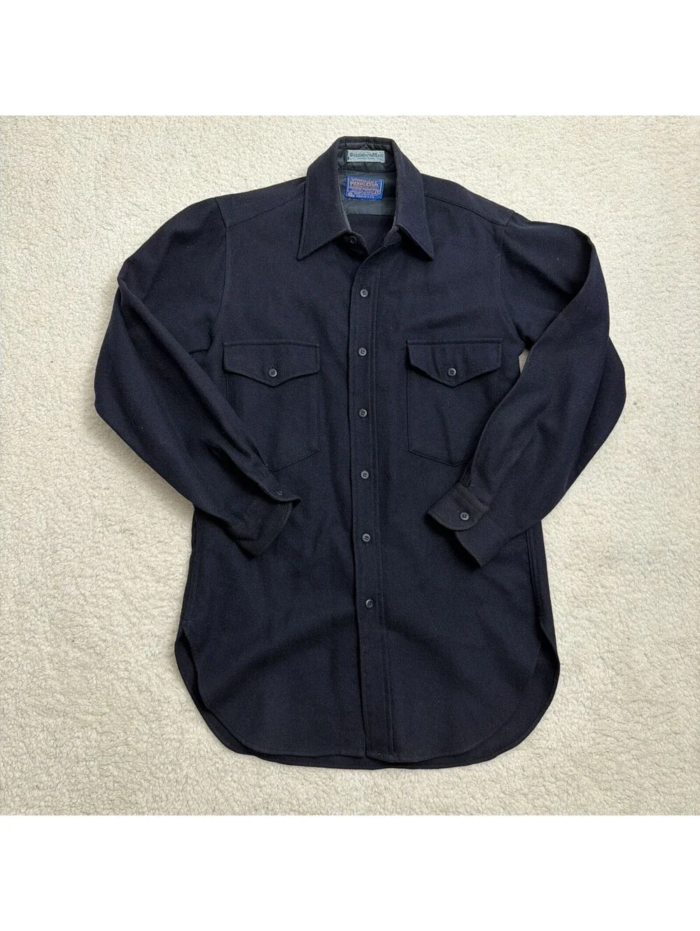 Vintage Pendleton Outdoorsman Wool Shirt Mens S Navy Made in USA